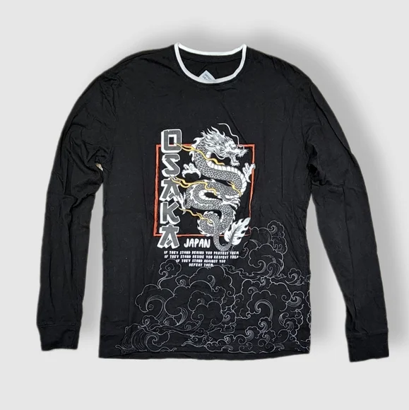 🐉⚫️ Osaka Japan Dragon Unisex Black Longsleeve Shirt Size Small ⚫️ 🐉 - Picture 6 of 6